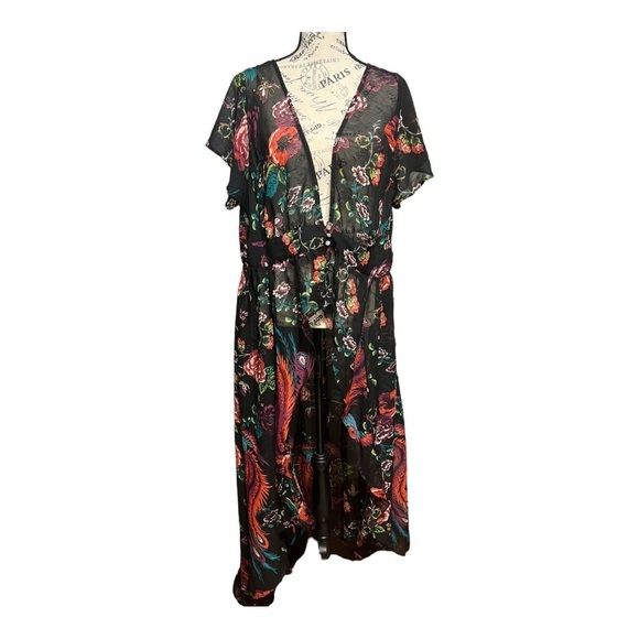 TRUTH Floral Chiffon Ruffled Hi/Lo Button 2X Top Black Multi-Color Lightweight - Picture 5 of 13